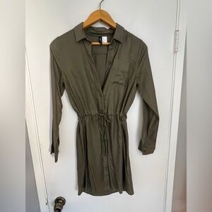 Khaki Long Sleeve Shirt Dress - Size 4